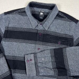 Rusty Men's‎ L Heavyweight Flannel Button Up Shirt Black Gray Striped